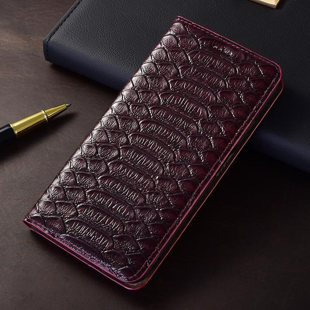 Echte Python-Leder Klapphülle für Samsung Galaxy S10 bis S25 Ultra und Note Serie in Kaffeebraun - Bild 1