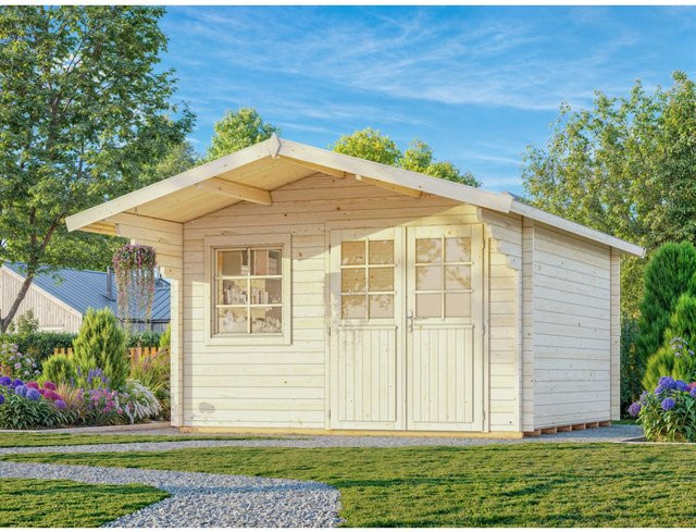 Palmako Gartenhaus Sally Blockhaus in Grau-Anthrazit mit Boden und Fenstern B/T: 360 x 360 cm - Bild 1