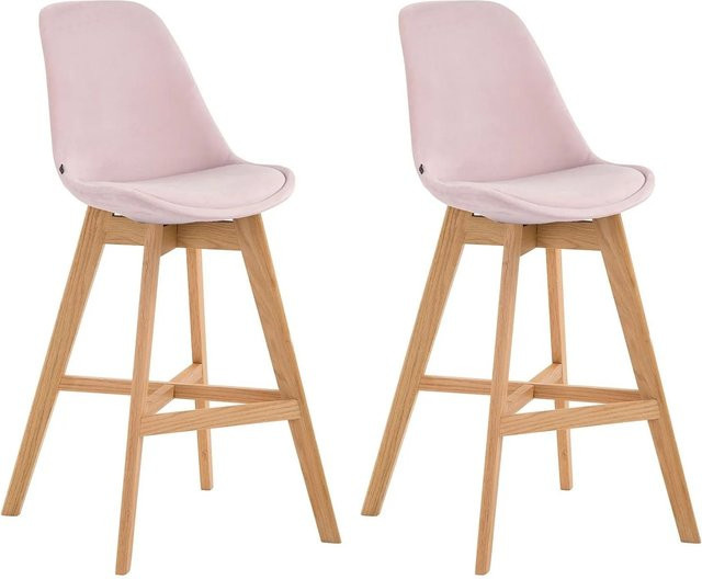 CLP 2er Set Barhocker Cannes aus Samt in Pink mit Naturholz-Gestell - Bild 1