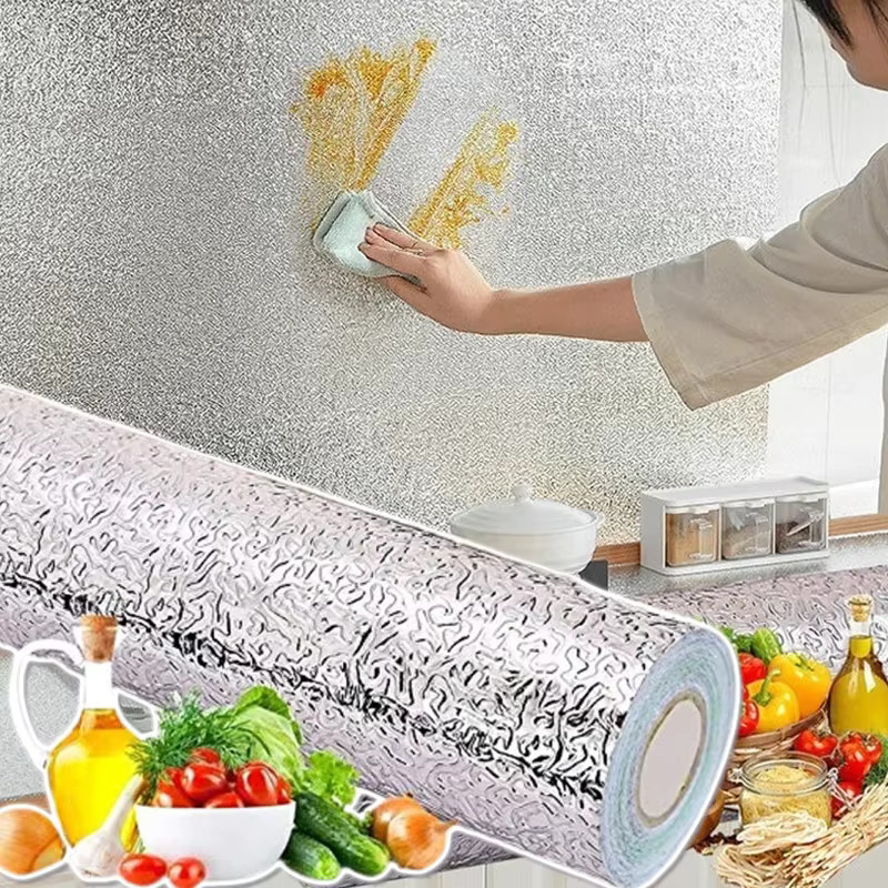 Selbstklebende Küchen-Wandaufkleber aus Aluminiumfolie, ölbeständig für Arbeitsplatten, Schubladen und Schränke, Farbe: Silber oder Orange - Bild 2