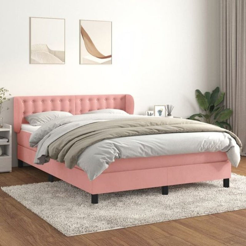 Vidaxl Boxspringbett mit Matratze in Rosa und Weiß aus Samt, B/T/H: 140 x 190 cm - Bild 1