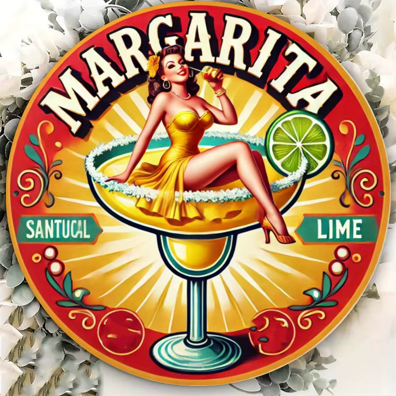 Dekoratives Metallschild Potdemiel Margarita Cocktail Wandschild im Retro-Stil, Mehrzweck-Wandschild für Bar und Zuhause, Mehrfarbig - Bild 5