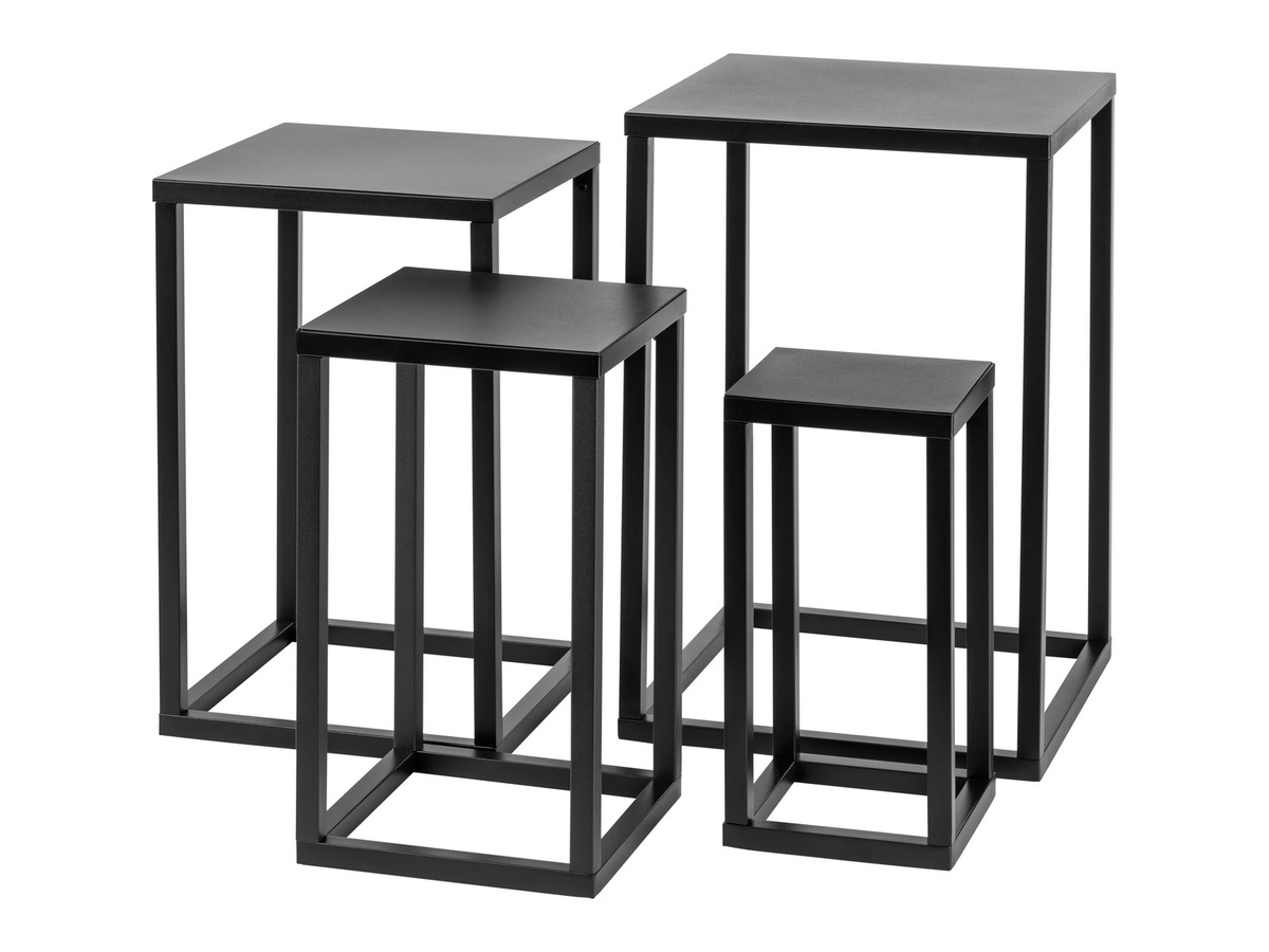 LIVARNO Beistelltisch 4er-Set in Schwarz mit Metallgestell und quadratischen Tischplatten - Bild 3