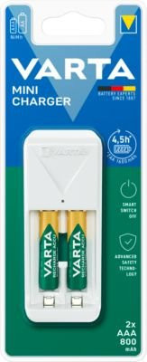Varta Mini Akkuladegerät in Weiß inklusive 2 AA-Akkus, geeignet für 2x AA/AAA, B/T/H: 43 x 63 x 102 mm - Bild 1
