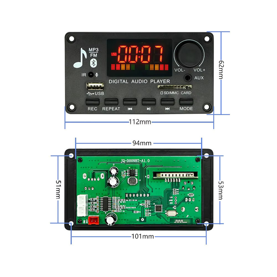 KEBIDU 80W Bluetooth 5.0 Verstärker Modul mit FM-Radio, MP3 WAV Decoder Board, USB und AUX in Schwarz - Bild 6