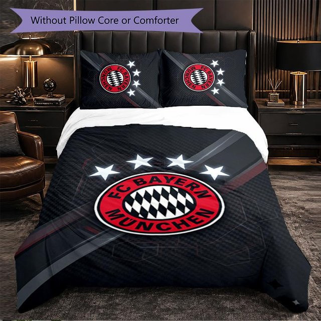 FC Bayern München Bettwäsche-Set 3-teilig aus Mikrofaser in Schwarz, Bettbezug und Kissenbezug, B/H: 210 x 210 cm - Bild 1