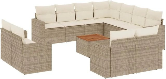 vidaXL 12-tlg. Garten-Sofagarnitur aus Polyrattan in Beige mit Kissen und Couchtisch für Terrasse und Garten - Bild 1