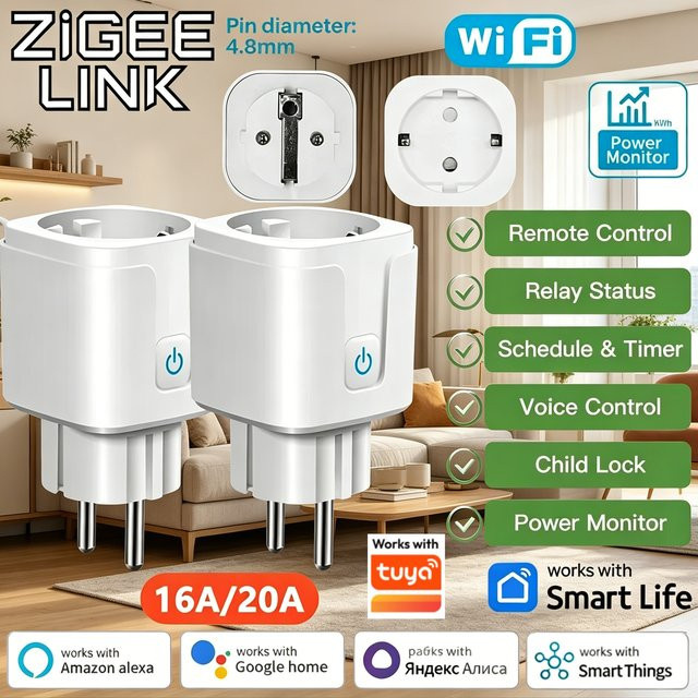 TUYA Smart WLAN-Steckdose mit Energieüberwachung und Sprachsteuerung via Alexa und Google Home, Farbe: Weiß - Bild 1