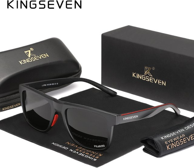 KINGSEVEN Sonnenbrille Rechteck, Vollrand, Kunststoff, Schwarz, Unisex - Bild 1