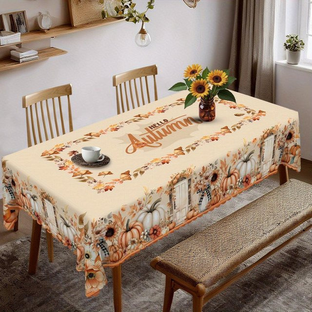 Rechteckige Tischdecke von JMG Household Supplies mit Herbst-Wasserfarben-Motiv, Kürbissen und Sonnenblumen, Farbe: Braun/Beige, B/T: 90 x 140 cm - Bild 1