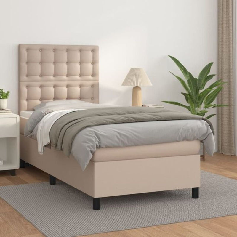 vidaxl Boxspringbett mit Matratze in Braun, Kunstleder, B/T/H: 90 x 190 x 128 cm - Bild 1