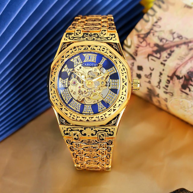 CAROTIF Armbanduhr Automatik, Edelstahl, Schwarz, Gold, Herren - Bild 1