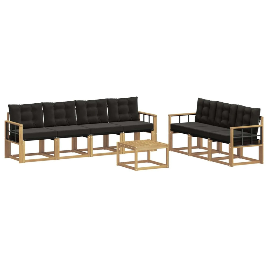vidaXL Outdoor-Sofagarnitur 8-teilig in L-Form mit Kissen aus Akazienholz und Textilene in Weiß und Schwarz - Bild 2