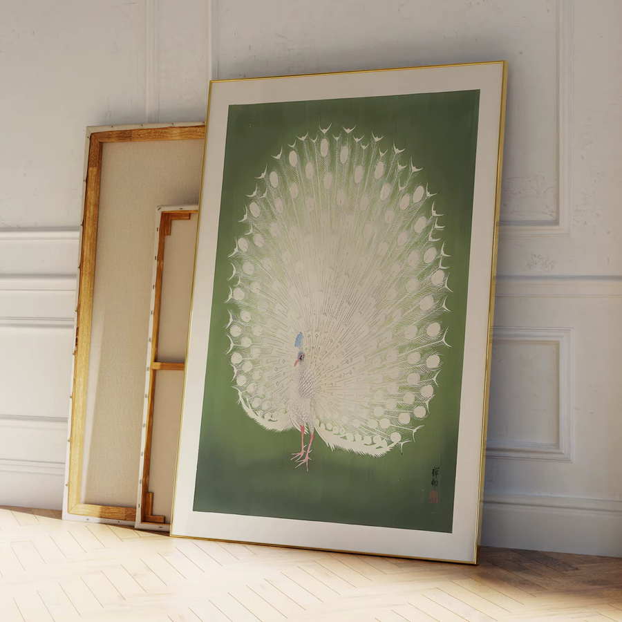 Ohara Koson Wandkunst Pfau in Grün mit Aluminiumrahmen als Leinwandgemälde - Bild 3
