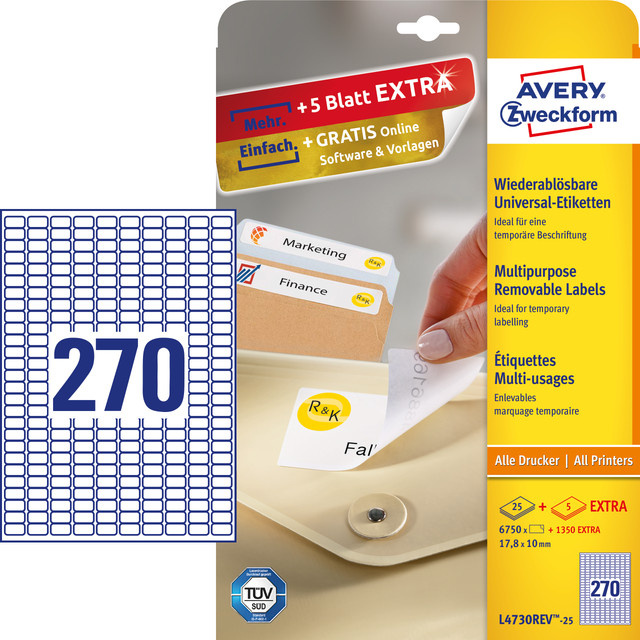 AVERY Zweckform Universal-Etiketten Weiß, wiederablösbar, Breite: 17,8 mm, Höhe: 10 mm - Bild 1
