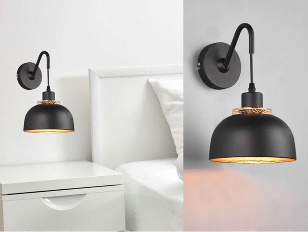 Trio Wandleuchte Punch in Schwarz und Gold mit Drahtgeflecht aus Metall für E27, Höhe: 30 cm - Bild 1