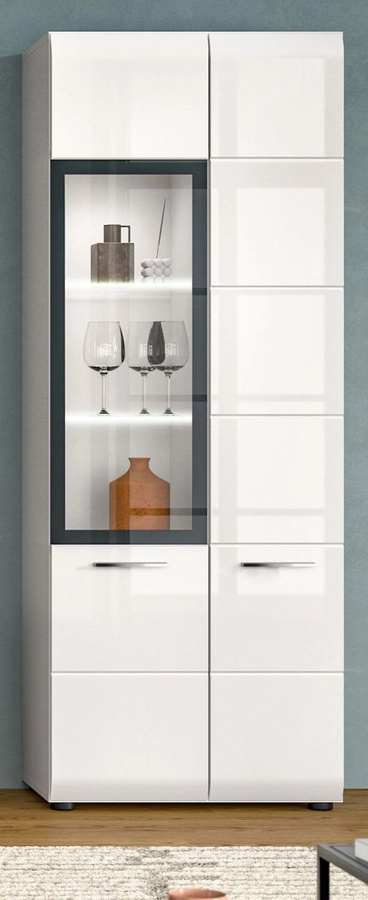 Vitrine Cover in Weiß Hochglanz mit Glastüren und Regalböden, B/H: 60 x 160 cm - Bild 1
