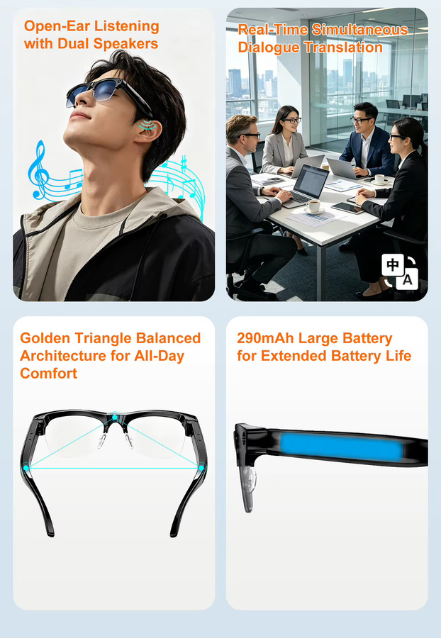 Lenovo Smarte KI-Brille mit 8K-Aufnahme, HD-Kamera, Bluetooth und Sprachanruf für Bild- und Videoübertragung sowie Übersetzung - Bild 5