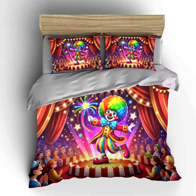 Dreiteiliges Bettwäsche-Set Zirkus-Motiv mit Tier-Grafik, Multicolor, Material: Mikrofaser-Polyester, B/H: 135 x 200 cm - Bild 1