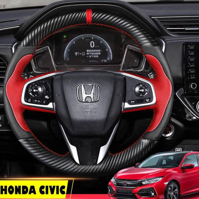 Geflochtener Carbonfaser-Leder-Lenkradbezug in Schwarz für Honda Civic Sedan RS und CRV im Sportstil - Bild 1