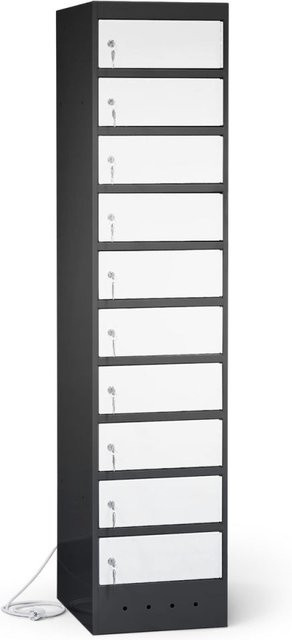 rotstahl Laptopschrank mit 10 Fächern aus Stahlblech, Farbe Anthrazitgrau und Weiß, B: 40 cm, H: 180 cm - Bild 1