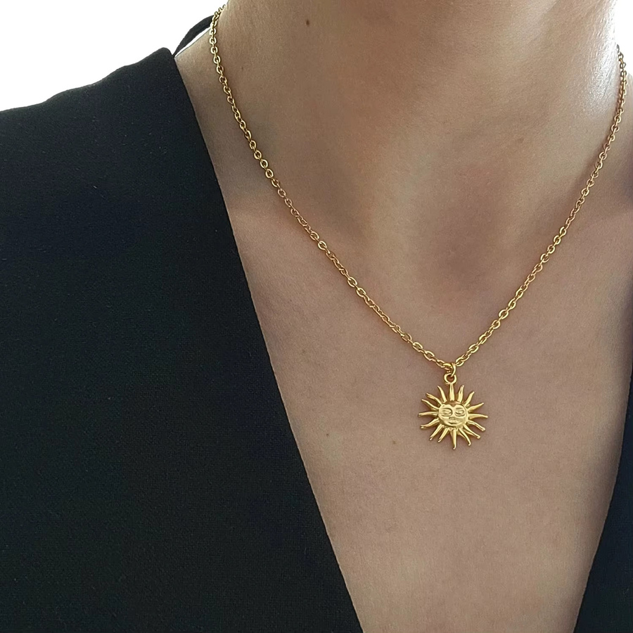 UHBINYCA Halskette mit Sonnenanhänger, Edelstahl, Gold, Unisex - Bild 2