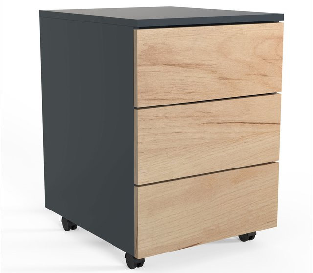 VCM Rollcontainer Dalosa mit 3 Schubladen, Anthrazit/Honig-Eiche, B: 39 cm, T: 45 cm, H: 55 cm - Bild 1