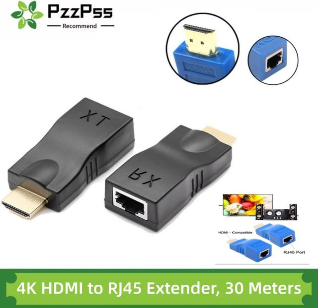 PzzPss HDMI Extender 1080P 4K über RJ45 LAN Netzwerkverlängerung mit CAT5e/6 UTP Unterstützung in Blau - Bild 1