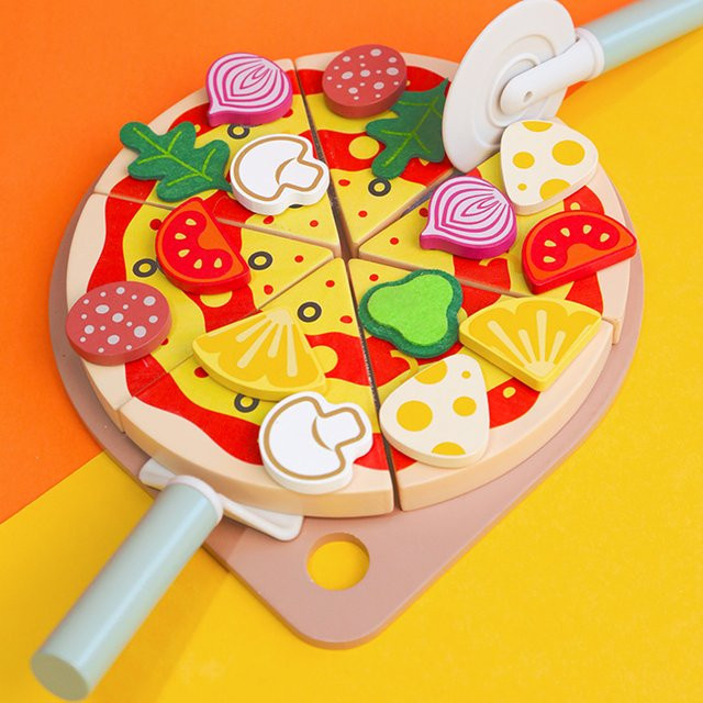 BizyKoady Küche Holz Spielzeug, Pizza Salat Dessert Set, ab 3 Jahre - Bild 1
