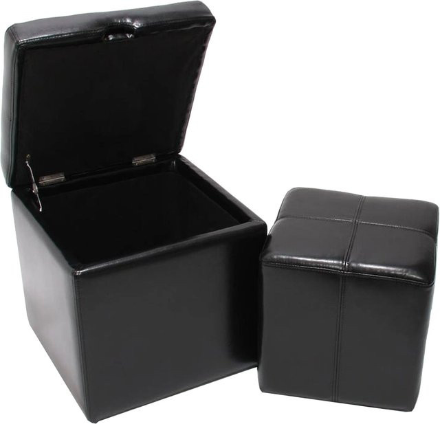 BERLINLODGE Sitzhocker Lars 2er Set in Schwarz aus Leder und Kunstleder, B/T/H: 45 x 44 x 44 cm - Bild 1
