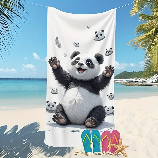 Ka Chen Muxi Panda Badetuch aus Mikrofaser in Weiß, schnelltrocknend und saugfähig, B: 30 cm, H: 60 cm - Bild 1