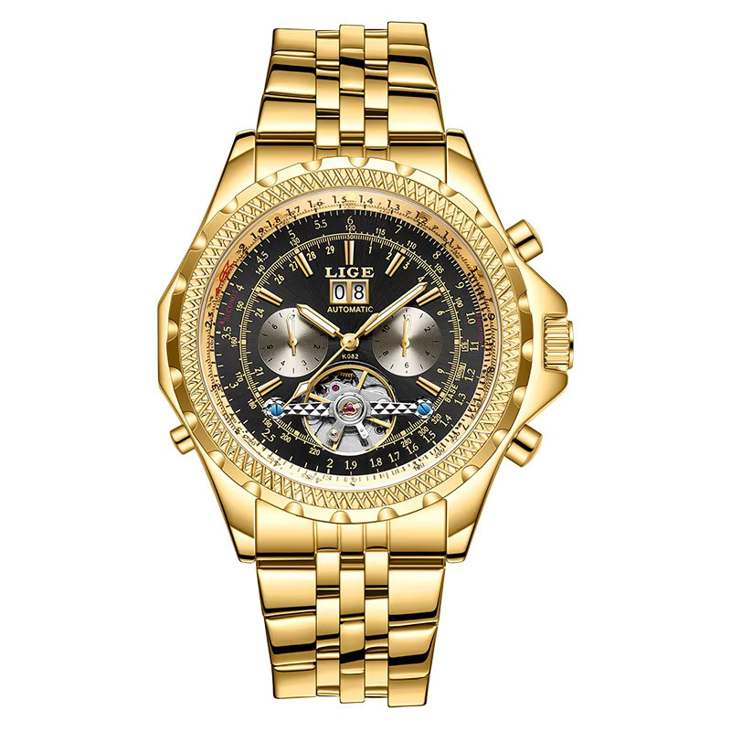 LIGE Armbanduhr, Automatik, Edelstahl, Gold, Herren - Bild 7