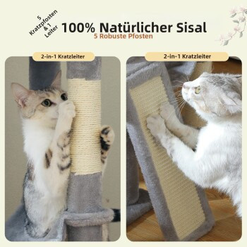 Pawz Road Kratzbaum deckenhoch grau mit Hängematte und Höhle aus Sisal - Bild 3