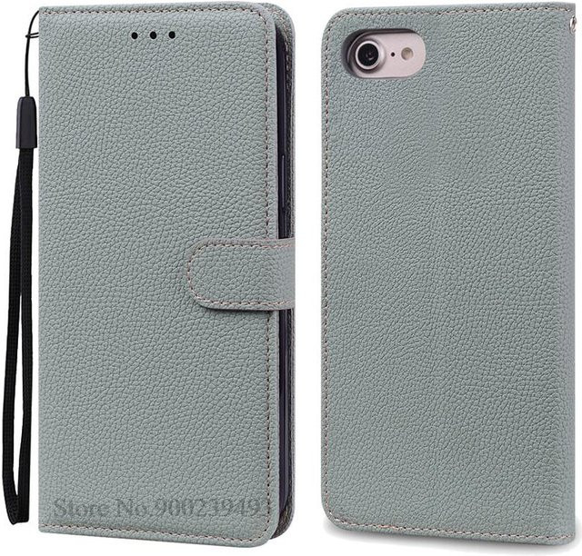 Luxus Brieftasche Hülle für Apple iPhone 6, 6S, 7, 8 und 8 Plus aus weichem Silikon-Leder in Grau - Bild 1