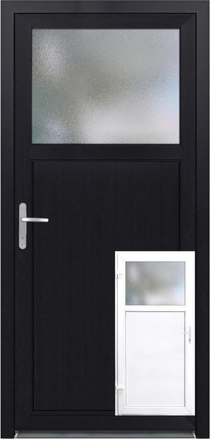 PANTO Nebeneingangstür K 504-88 aus Kunststoff mit Glaseinsatz in Weiß und Anthrazit, B: 88 cm, H: 198 cm, DIN Links - Bild 1