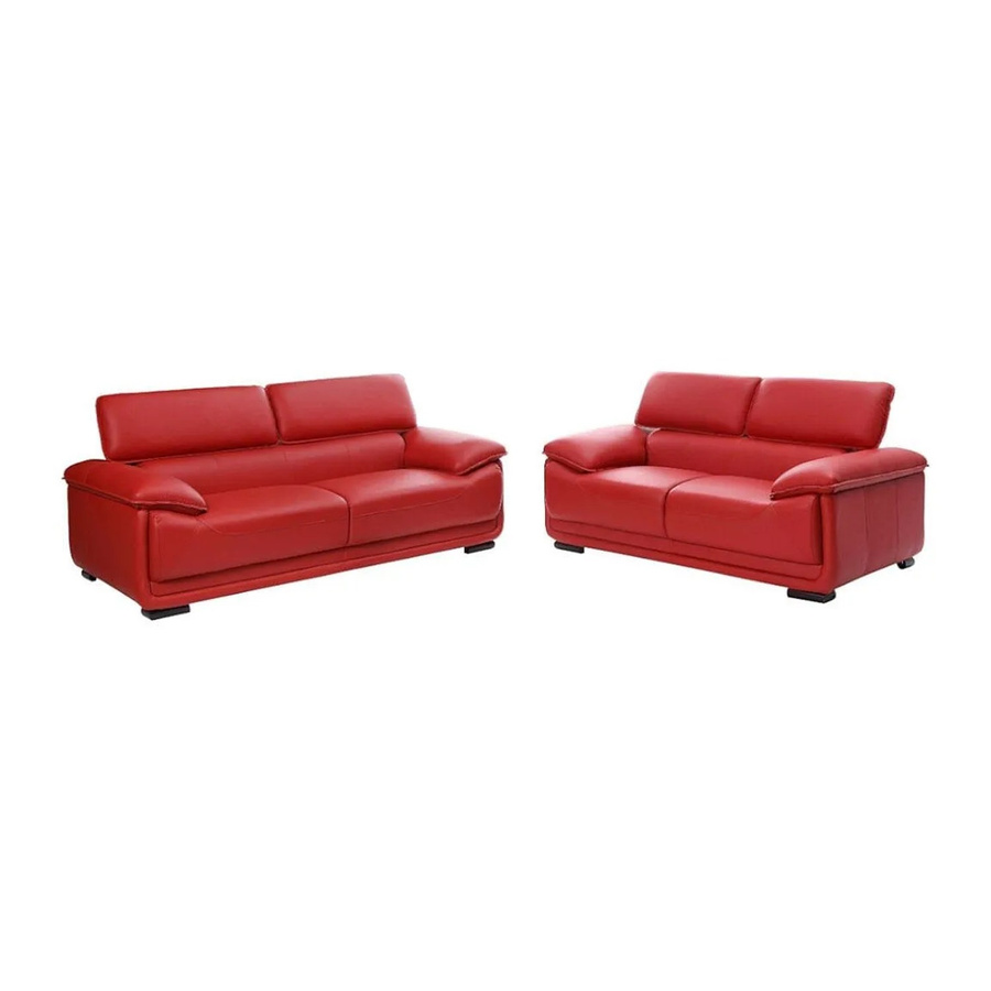 Couchgarnitur Macelo von Vente-unique aus Leder in Rot, bestehend aus 3er und 2er Sofa, Breite: 204 cm, Tiefe: 170 cm - Bild 2