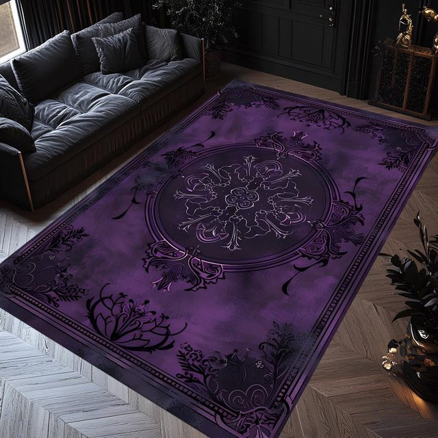Karpetti Gothic Teppich mit Barock-Mandala-Muster in Lila und Blau, waschbarer Vintage Teppich aus Polyester, Breite: 60 cm, Länge: 90 cm - Bild 1