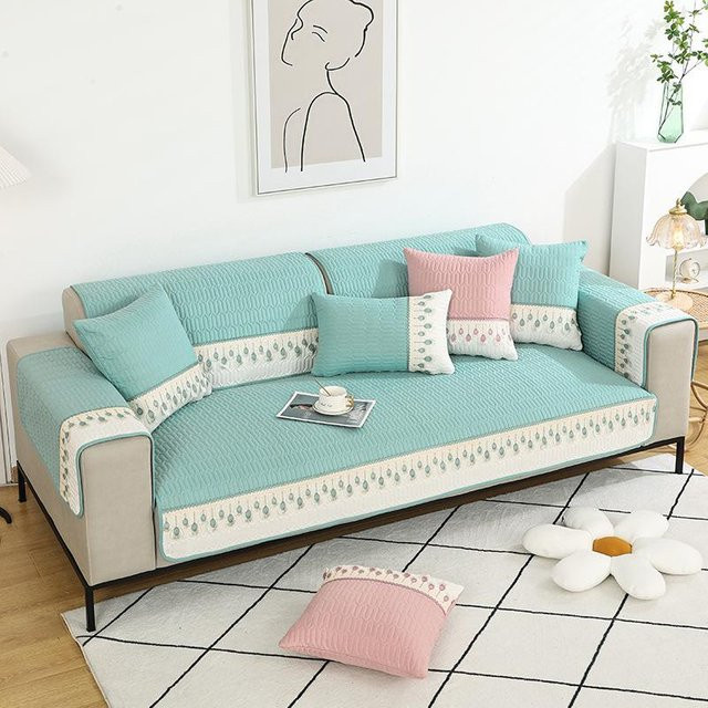 Super Six Baumwollsofabezug in Grün, kratzfest und rutschfest, universeller Sofa-Vollschutz, Breite: 70 cm, Tiefe: 70 cm - Bild 1
