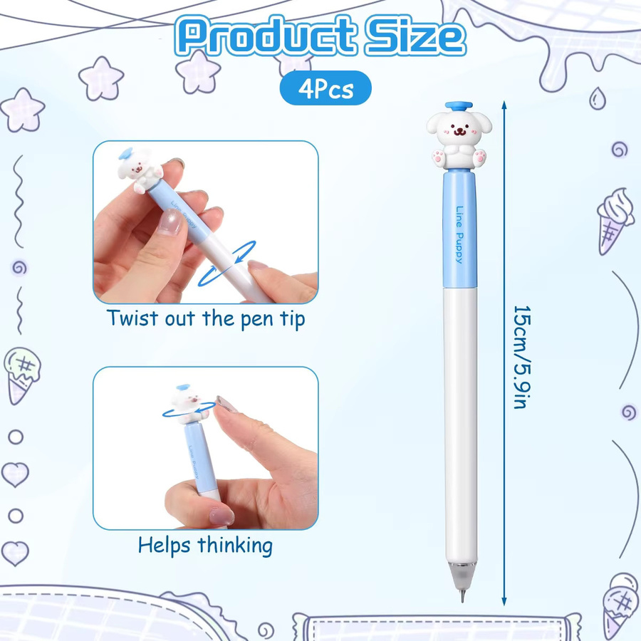 4er-Set löschbare Gelstifte mit Tiermotiv, 0,5 mm blaue Tinte, ideal für Schule und Büro - Bild 4