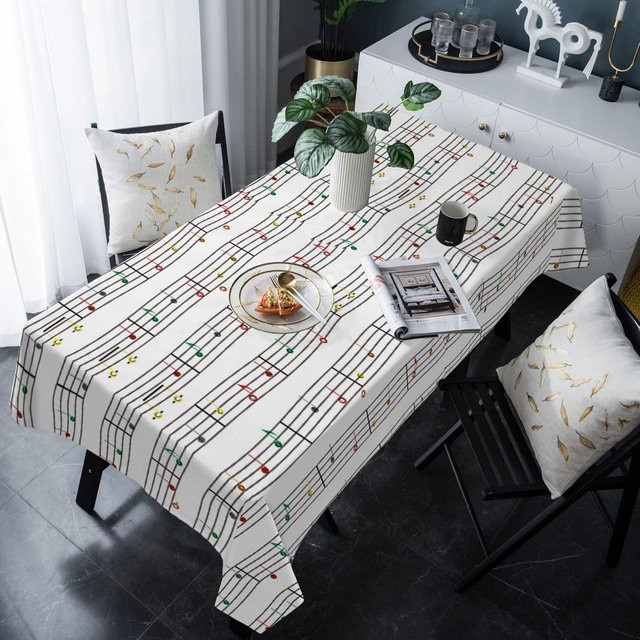 Rechteckige Tischdecke von JMG Household Supplies mit bunten musikalischen Symbolen, weiß-mehrfarbig, B/T: 140 x 140 cm - Bild 1