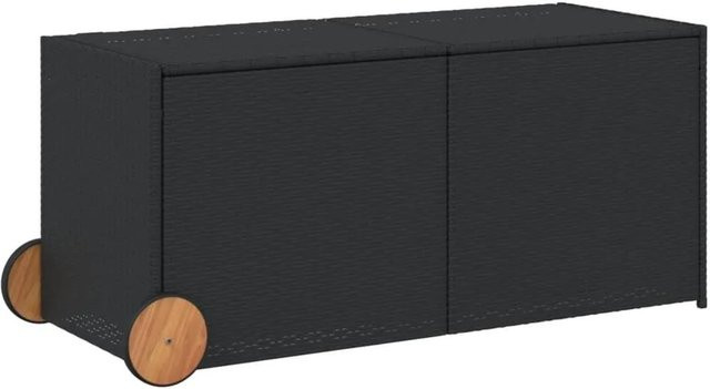 Furnicato Gartentruhe aus Poly Rattan in Schwarz mit Rollen und Akazienholz, Volumen: 283 l - Bild 1