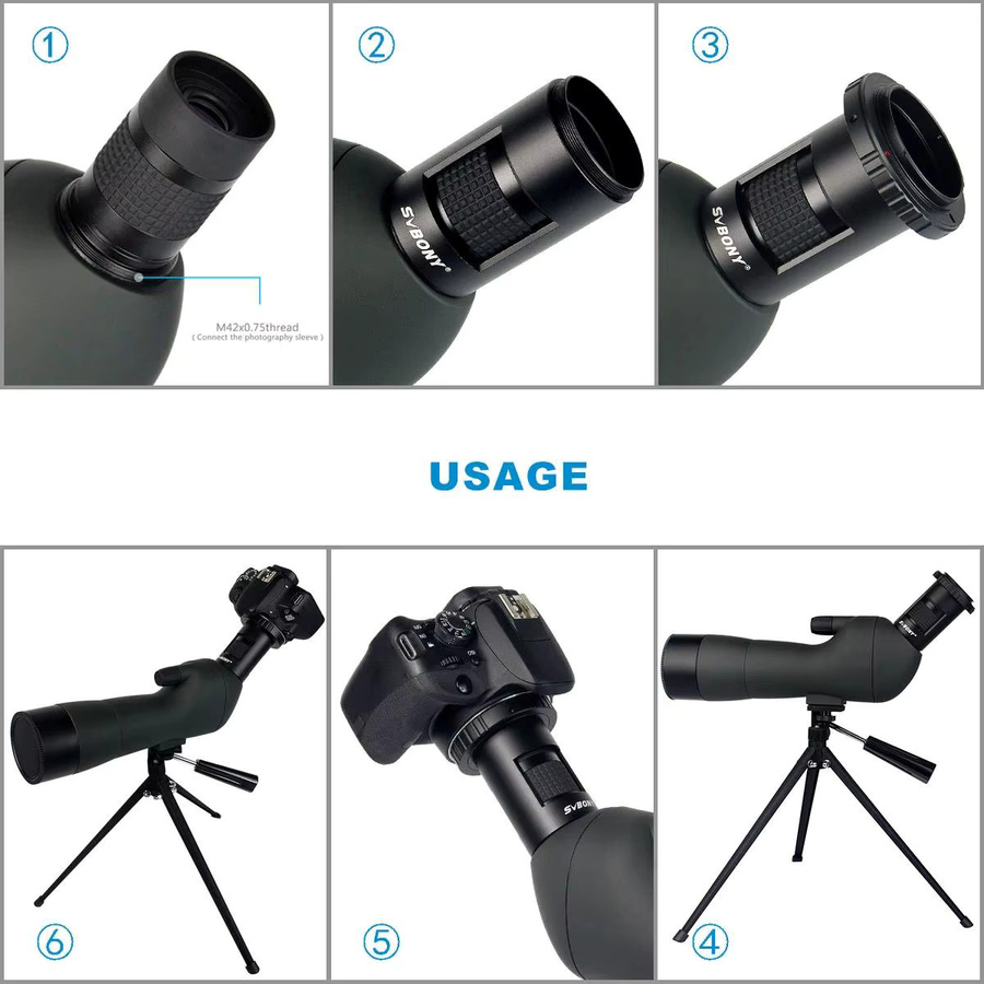 Svbony Kameraadapter für Spektive in Schwarz, kompatibel mit SV28, SV14, SV13, SV46, SV406 und SV411 - Bild 2