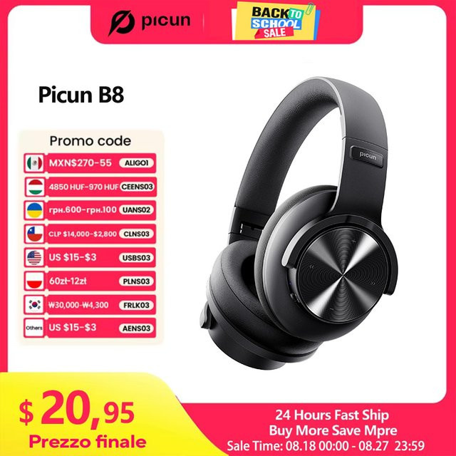 Picun B8 Bluetooth Over-Ear-Kopfhörer in Schwarz mit 120 Stunden Spielzeit und 3EQ-Modus - Bild 1