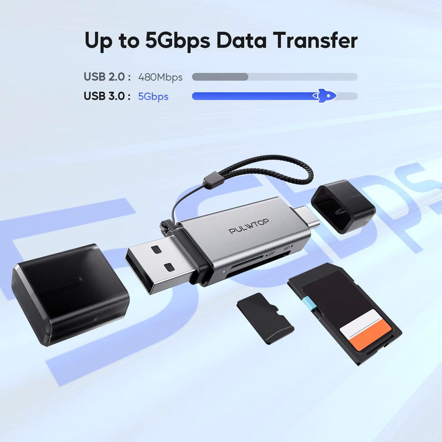 PULWTOP USB 3.0 SD-Kartenleser in Silber für SDXC, SDHC, MMC, RS-MMC sowie Micro SDXC, Micro SD und Micro SDHC - Bild 2