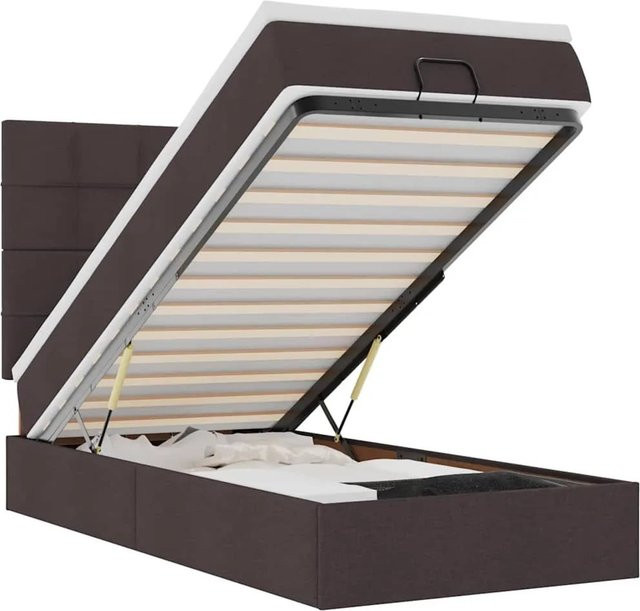 vidaXL Ottoman-Bett mit Matratze in Dunkelbraun und Weiß, modernes Polsterbett mit Lift-up-Funktion, B/T/H: 90 x 190 x 128 cm - Bild 1