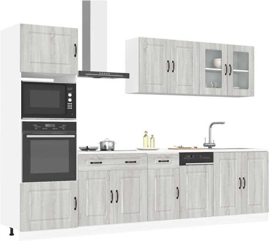VIDAXL 7-tlg. Küchenschrank-Set Kalmar in Grau Sonoma Holzwerkstoff mit Glas und Drehtüren im skandinavischen Design - Bild 1