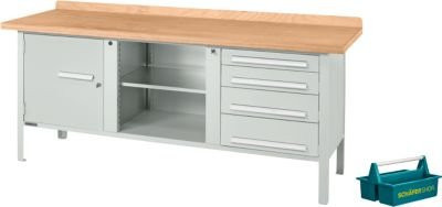 Schäfer Shop Select Kastenwerkbank PWi 200-1 in Lichtgrau mit Buche Multiplexplatte, Tragkraft bis 750 kg, B: 200 cm, T: 70 cm, H: 84 cm - Bild 1
