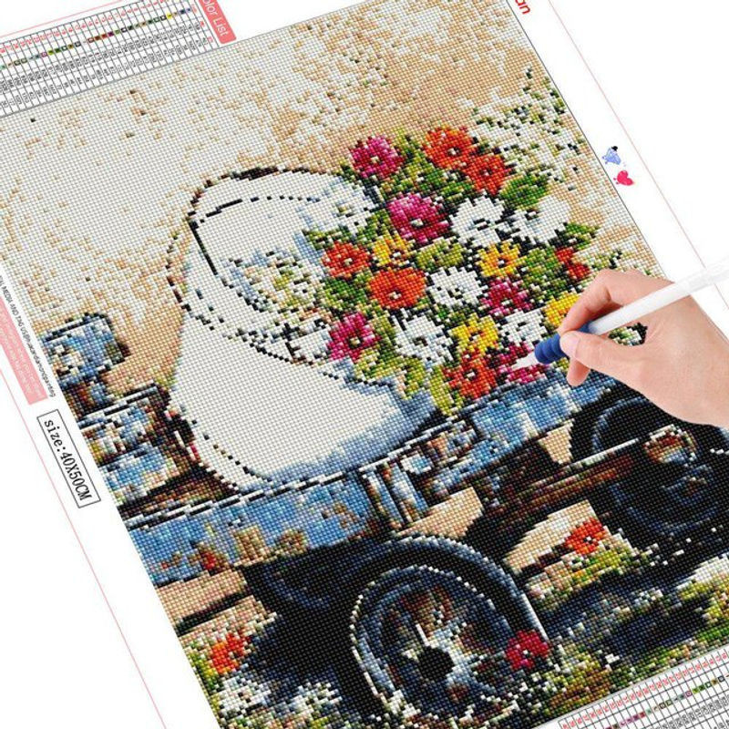 FIYO Diamond Painting Set Blumen Motiv mit runden Strasssteinen, DIY Bastelset für Dekoration, B/H: 30 x 20 cm, Mehrfarbig - Bild 1