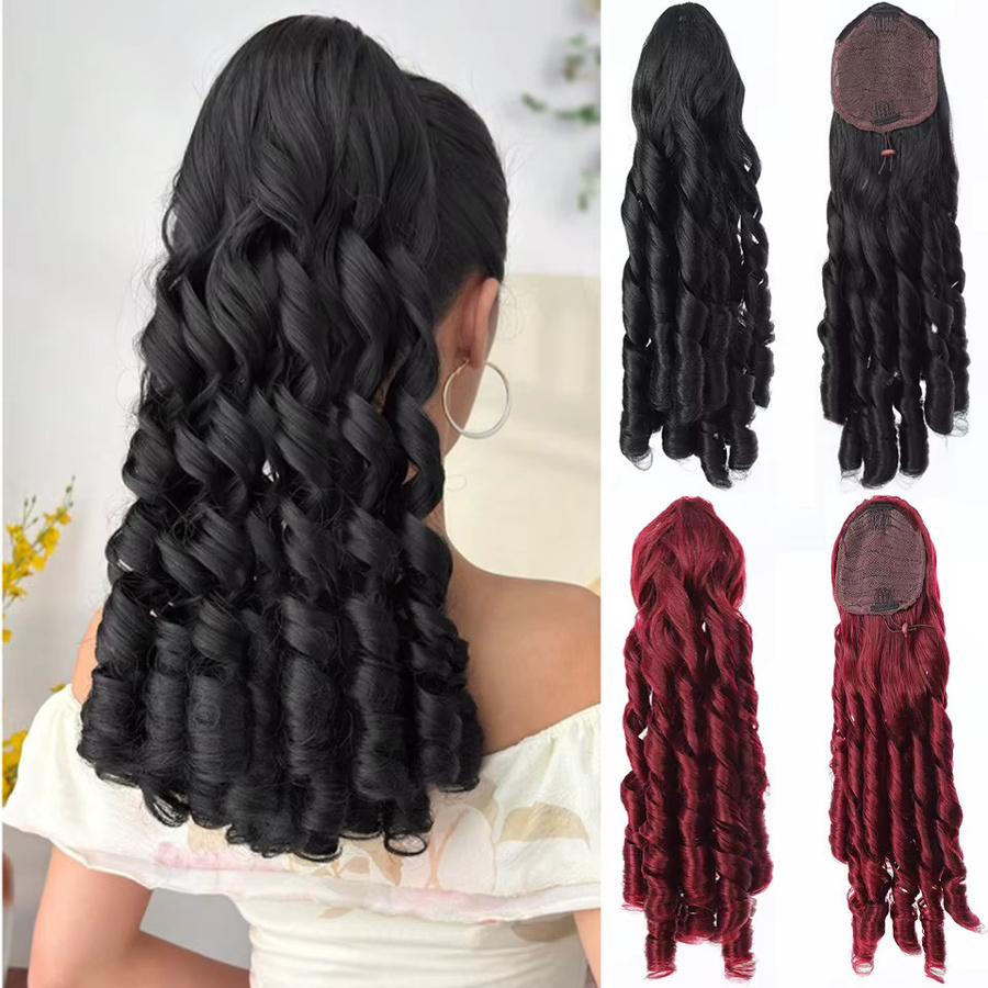 allaosify Pferdeschwanz-Perücke, römische Locken, synthetisch, Damen - Bild 2