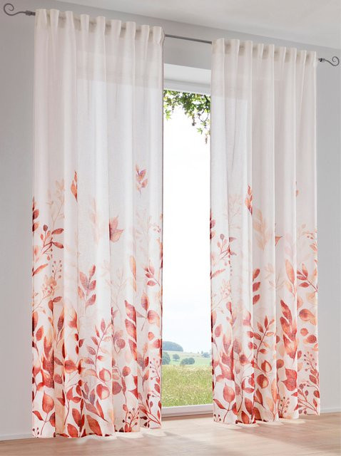 Heine Home Semi-transparenter Vorhang mit floralem Blätter-Motiv aus 100% Polyester in Multicolor - Bild 1